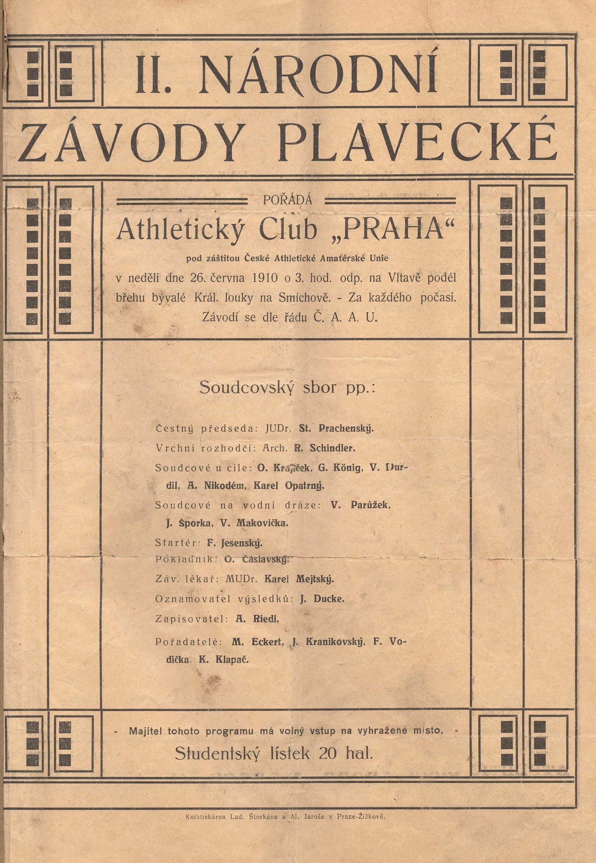 Náhledový obrázek předmětu AC Praha. II. národní závody plavecké