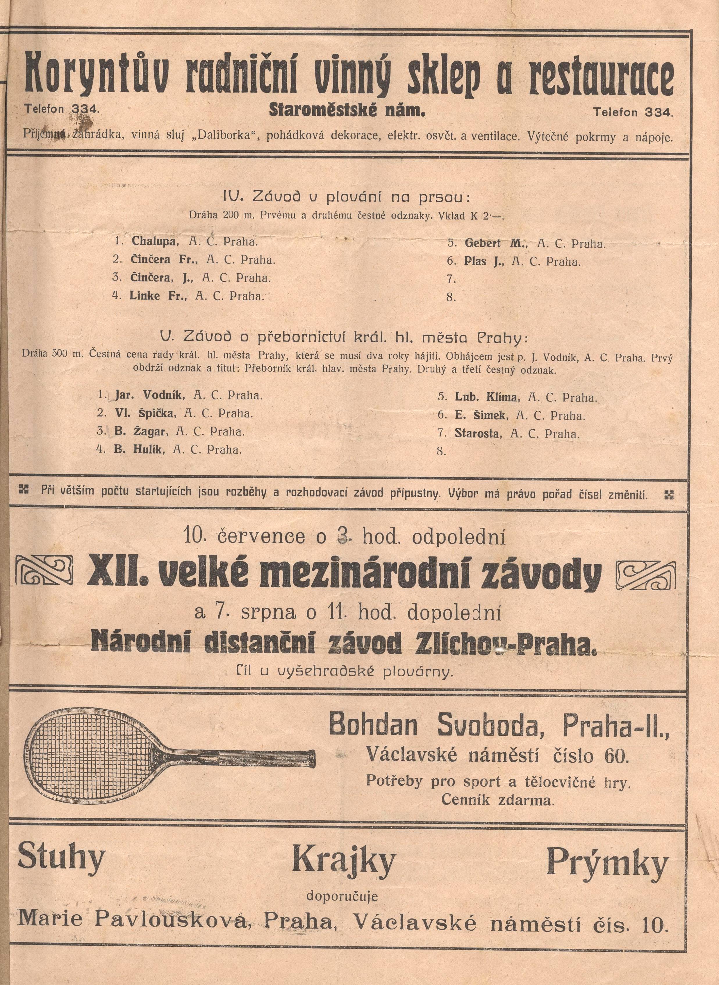 Náhledový obrázek AC Praha. II. národní závody plavecké - 3
