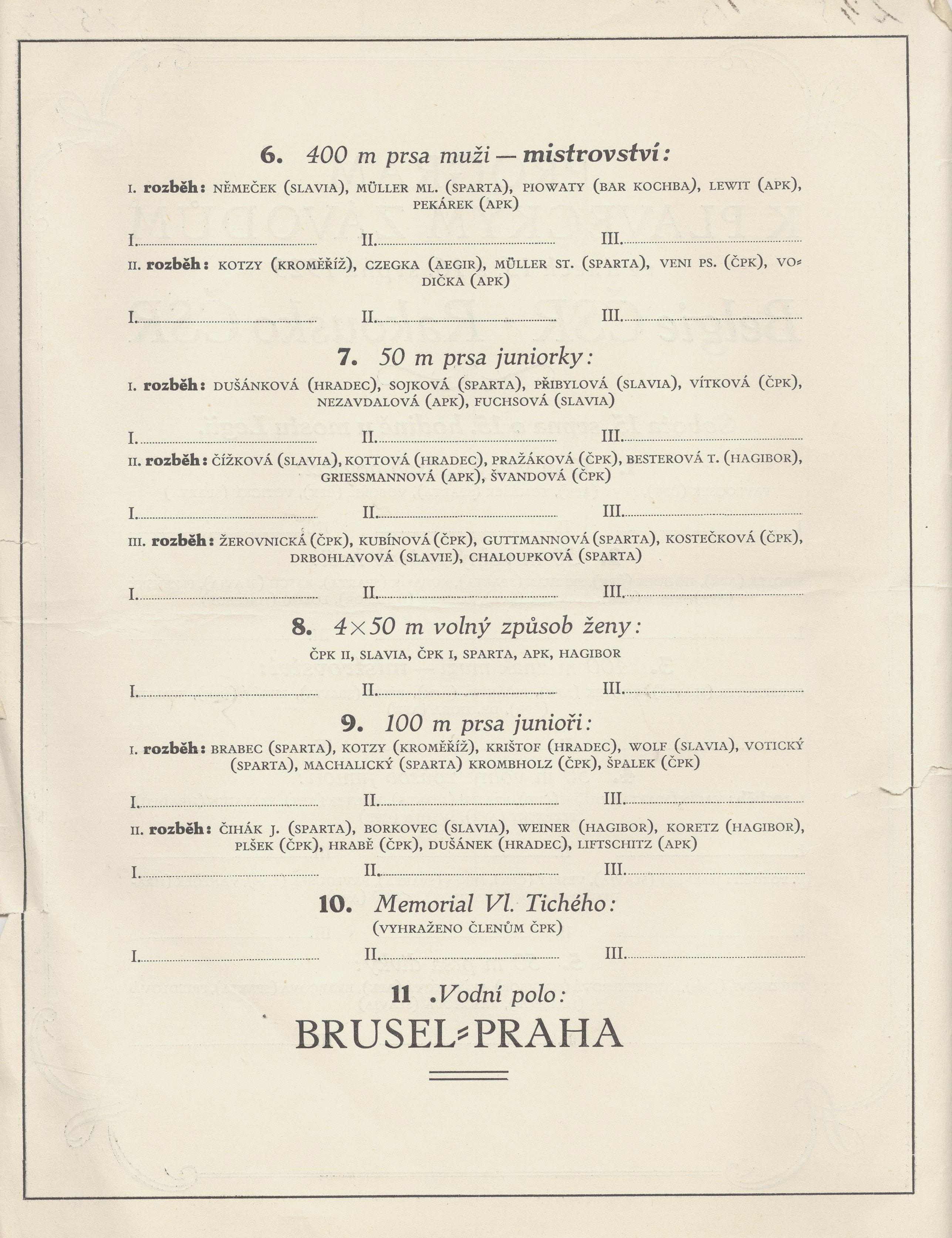 Náhledový obrázek Plavecké závody. Belgie - ČSR - Rakousko - 2