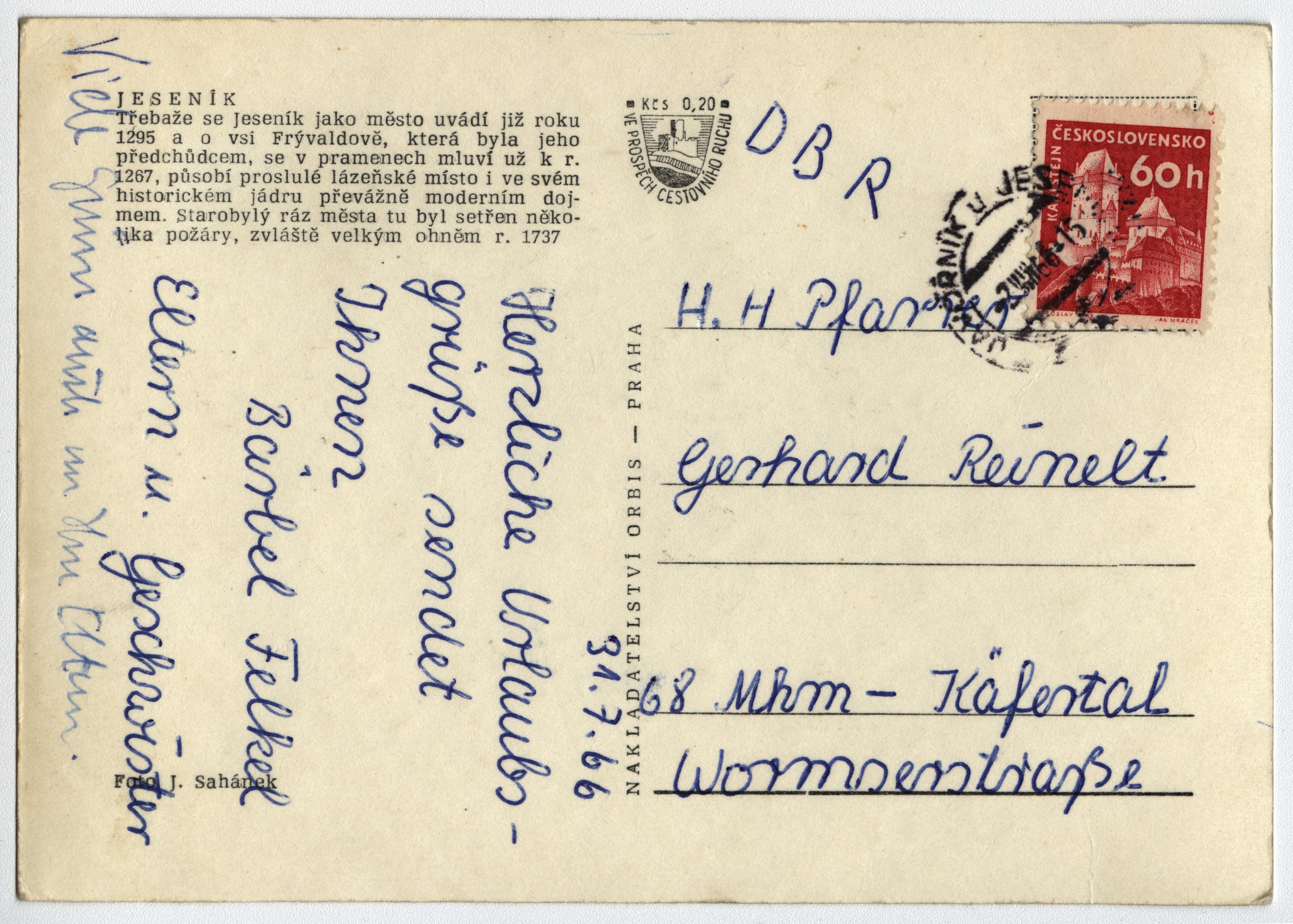 Náhledový obrázek Masarykovo náměstí  v Jeseníku, 60. léta 20. století (pohlednice) - 2