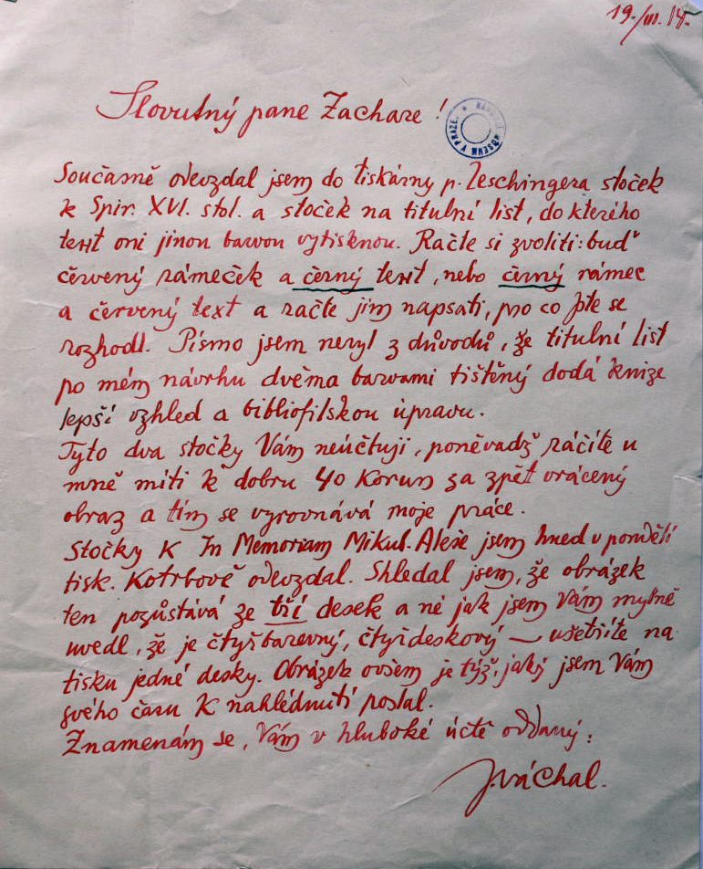 Náhledový obrázek Josef Váchal - Dopis Otakaru Zacharovi - 1