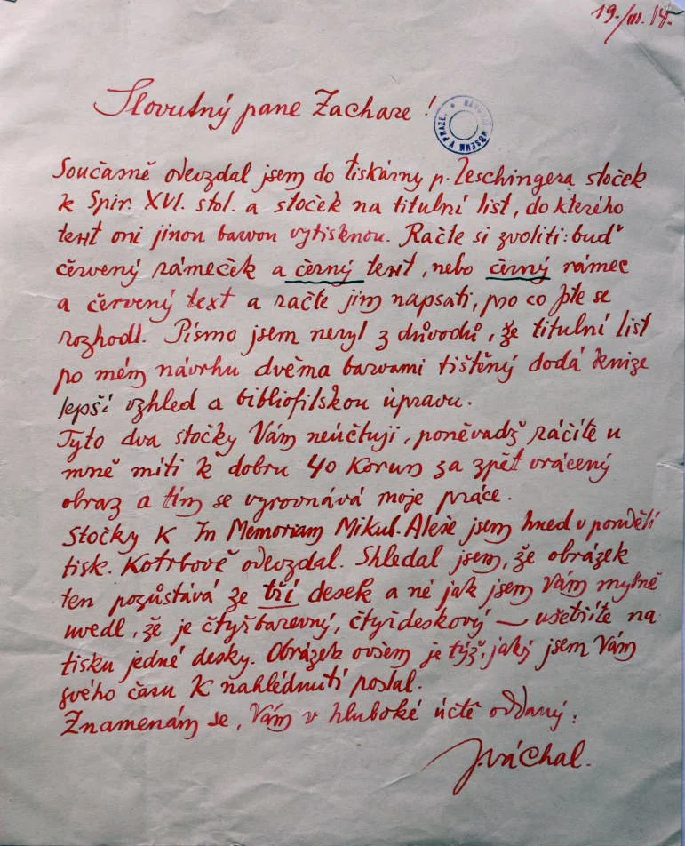 Náhledový obrázek předmětu Josef Váchal - Dopis Otakaru Zacharovi