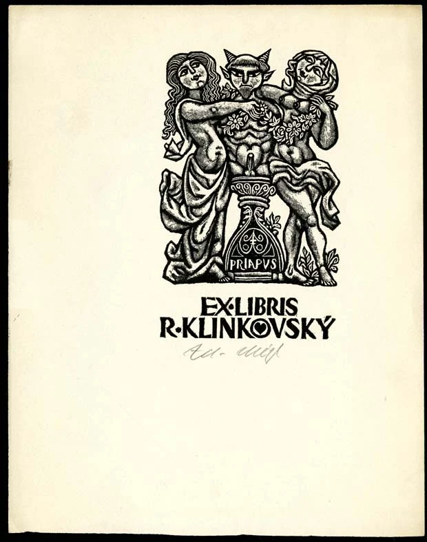 Náhledový obrázek předmětu Exlibris - Dvě ženy a mezi nimi torso fauna