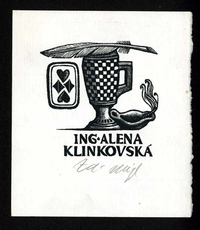 Náhledový obrázek předmětu Exlibris - Karta, pohár, brko, kahan