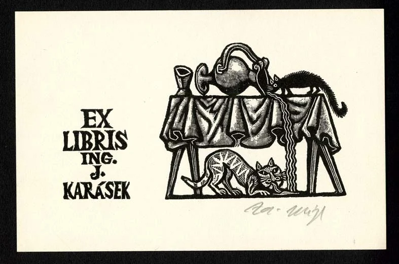 Náhledový obrázek předmětu Exlibris - Kočky a rozlité víno