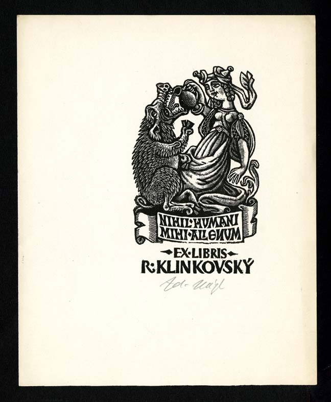 Náhledový obrázek Exlibris - Žena se džbánem a divočák - 1