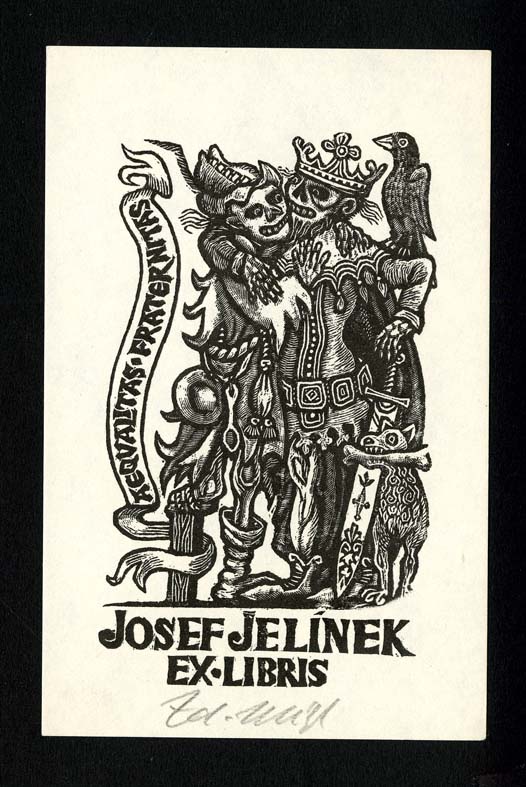 Náhledový obrázek Exlibris - Dvě kostry v dobovém oblečení - 1