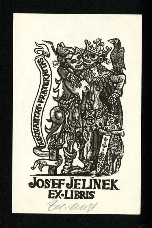 Náhledový obrázek předmětu Exlibris - Dvě kostry v dobovém oblečení