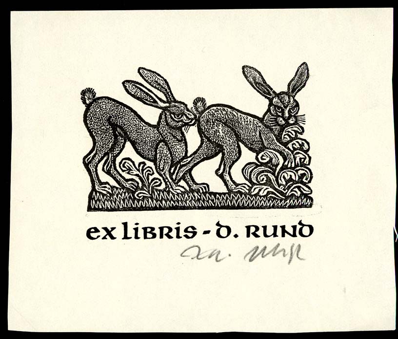 Náhledový obrázek Exlibris - Dva zajíci - 1