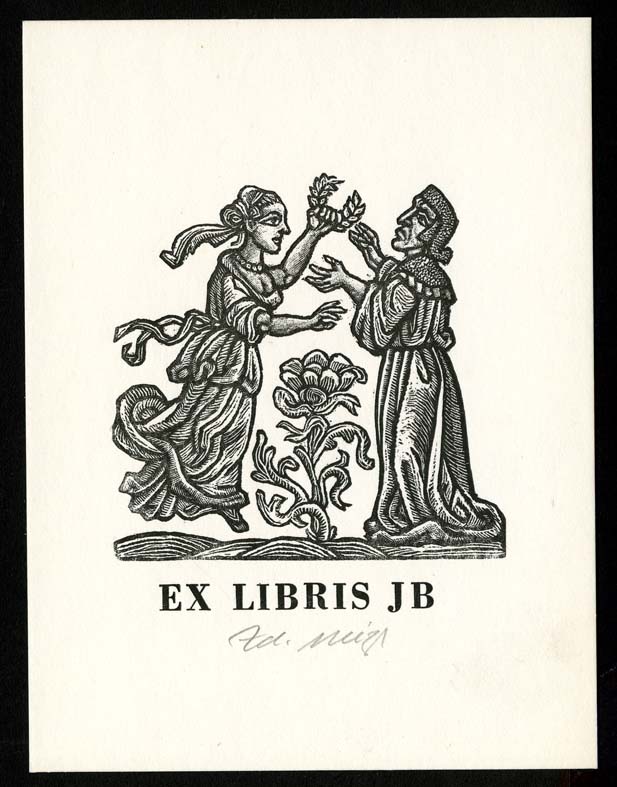 Náhledový obrázek Exlibris - Žena držící vavřínový věnec a muž - 1