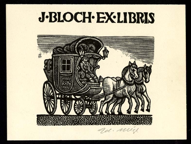 Náhledový obrázek Exlibris - Dostavník tažený dvěma koňmi - 1