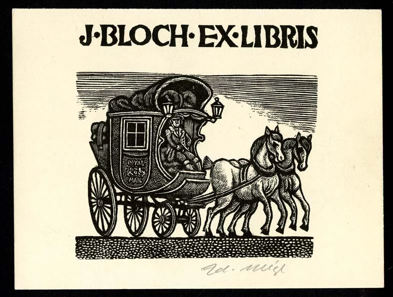 Náhledový obrázek předmětu Exlibris - Dostavník tažený dvěma koňmi