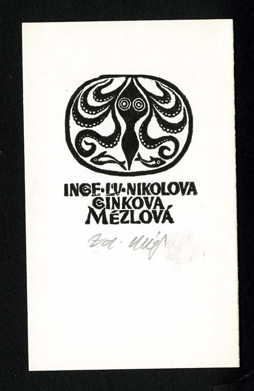 Náhledový obrázek předmětu Exlibris - Stylizovaná chobotnice a dvě drobné rybky