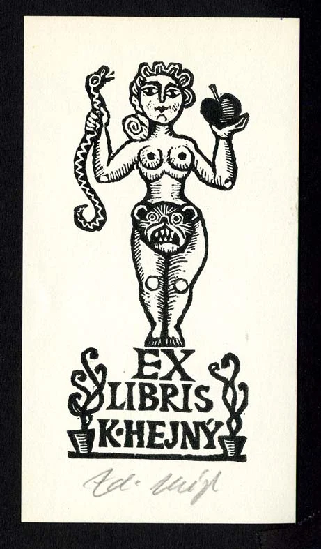 Náhledový obrázek předmětu Exlibris - Žena v aktu  s hadem  a jablkem
