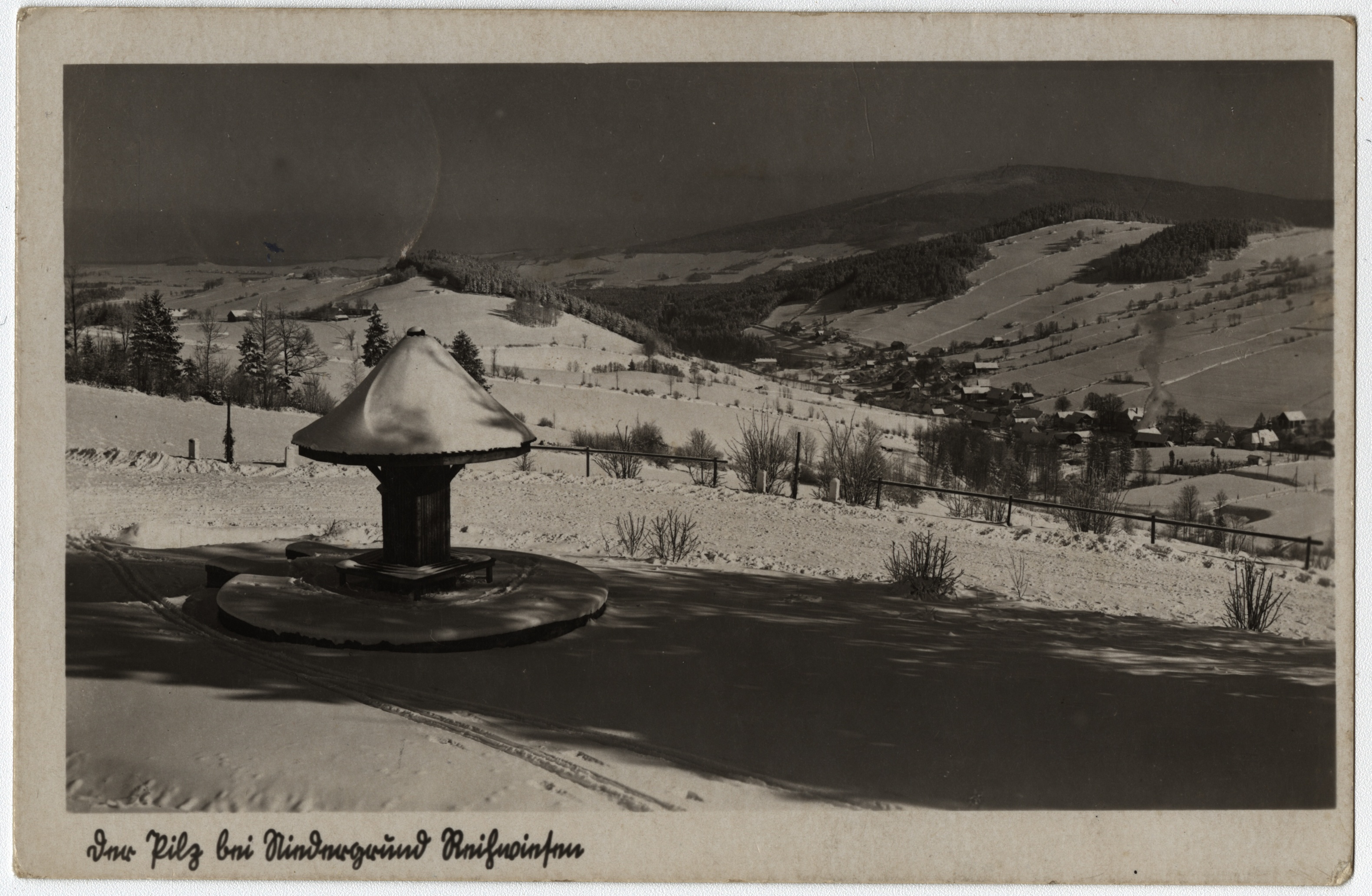Náhledový obrázek Turistické odpočívadlo Hříbek nad Dolním Údolím na historické pohlednici (1942) - 1