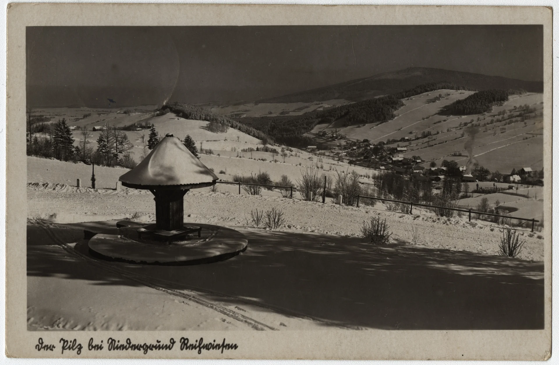 Náhledový obrázek předmětu Turistické odpočívadlo Hříbek nad Dolním Údolím na historické pohlednici (1942)
