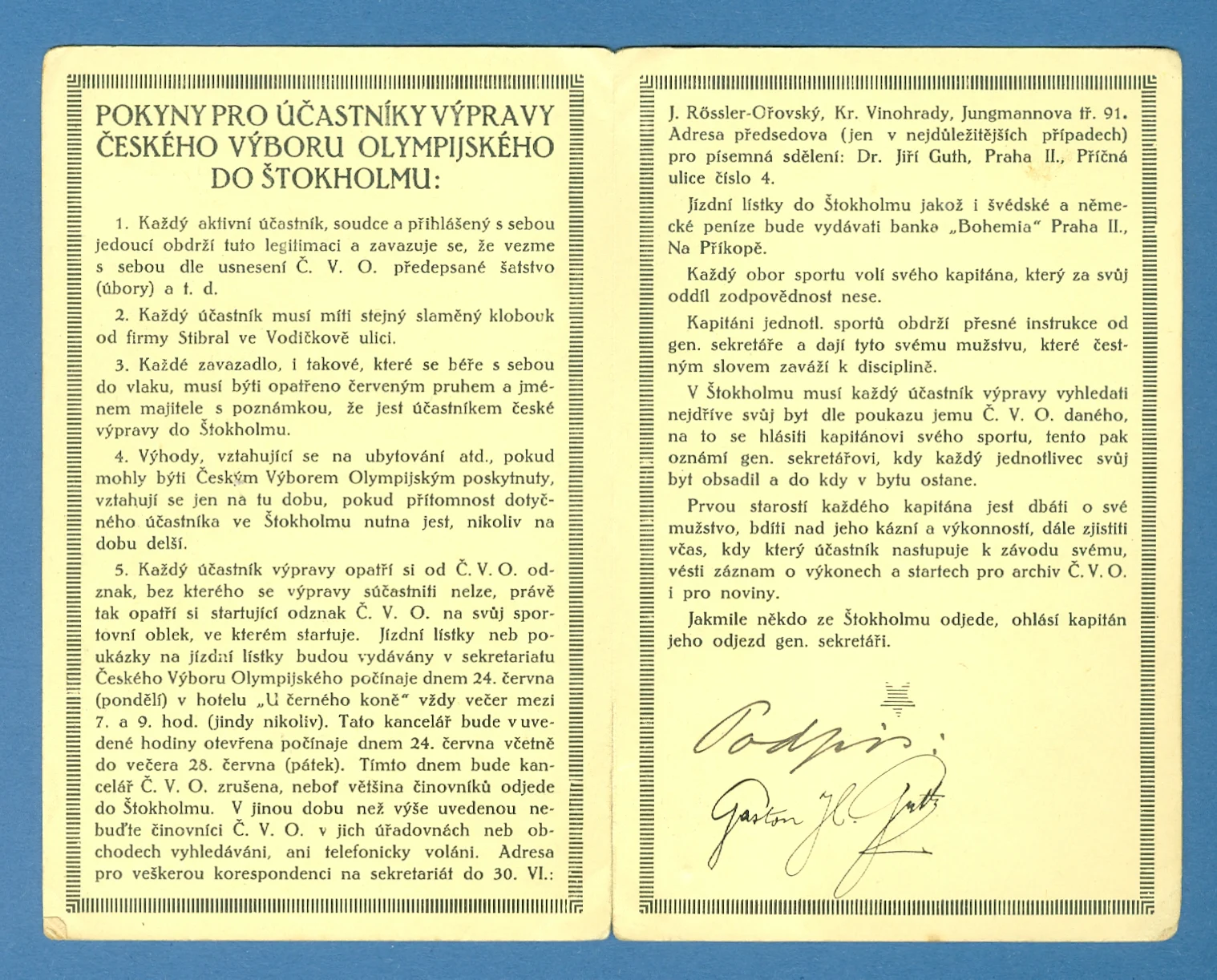 Náhledový obrázek předmětu Legitimace Gastona Gutha pro OH ve Stockholmu