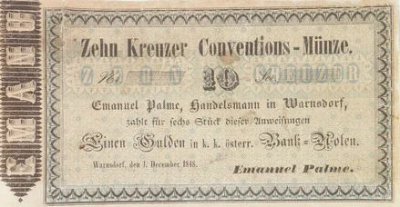 Náhledový obrázek předmětu Nouzové platidlo z let 1848-1849 - 10 krejcarů
