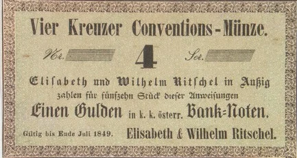 Náhledový obrázek předmětu Nouzové platidlo z let 1848-1849 - 4 krejcary