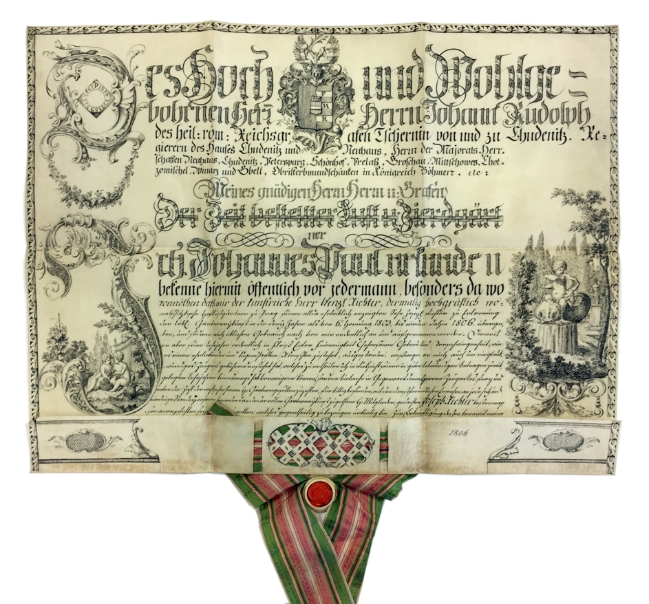 Náhledový obrázek Výuční list zahradníka Jana Bílého, 22. října 1817 - 1