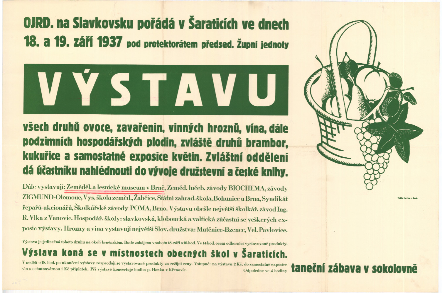 Náhledový obrázek Pozvánka na výstavu ovoce a zeleniny OJRD na Slavkovsku, plakát - 1