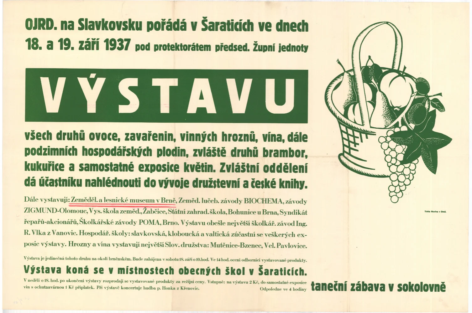 Náhledový obrázek předmětu Pozvánka na výstavu ovoce a zeleniny OJRD na Slavkovsku, plakát