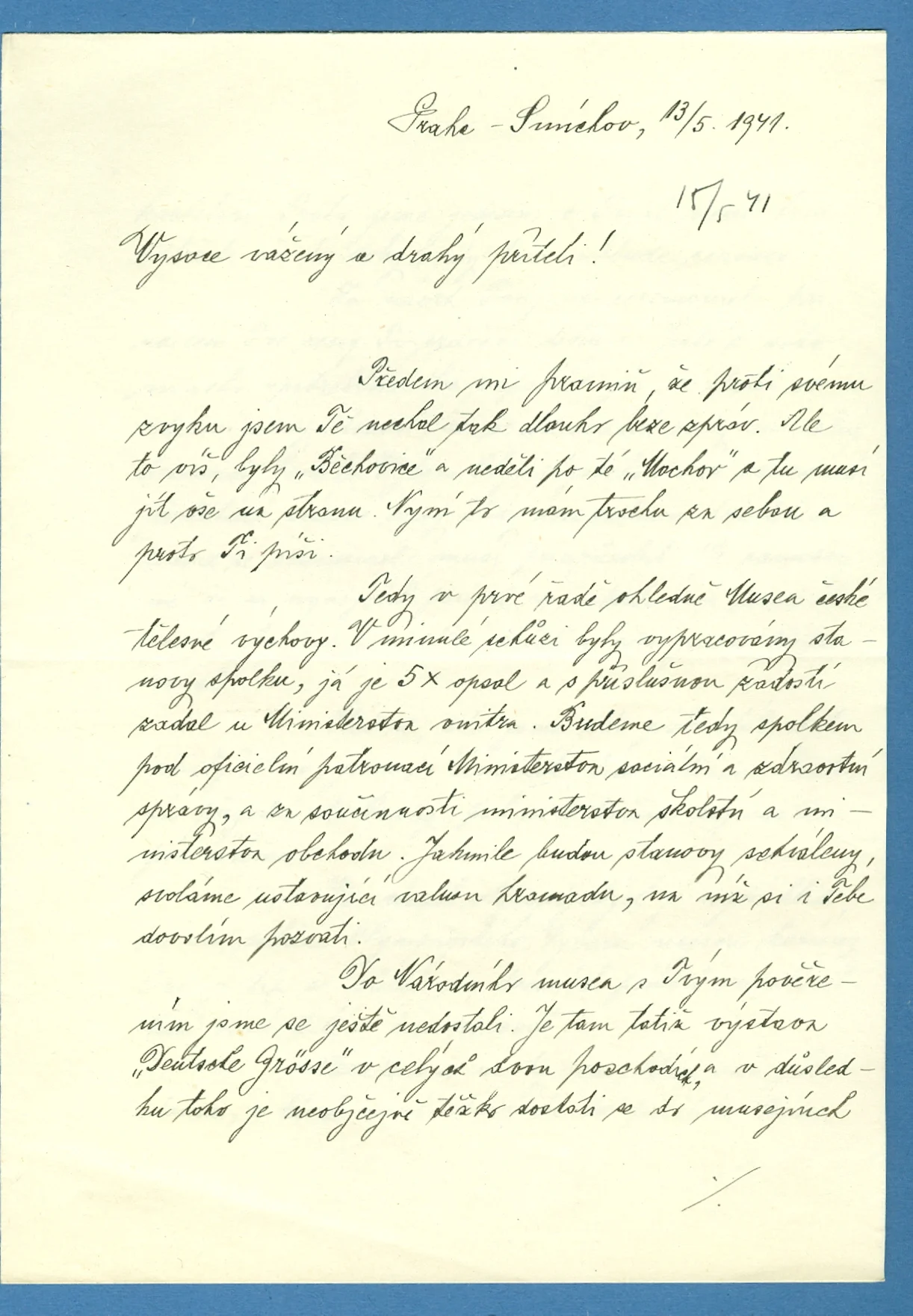 Náhledový obrázek předmětu Dopisy Rudolfa Richtera Jiřímu Guthovi-Jarkovskému týkající se vzniku Musea tělesné výchovy