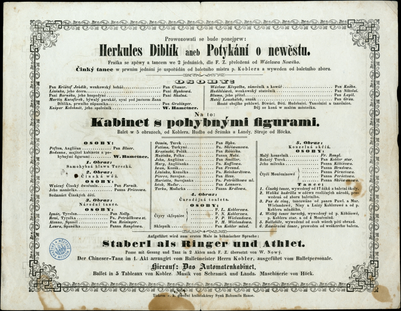 Náhledový obrázek Divadelní cedule Herkules Diblík aneb Potykání o nevěstu/Kabinet s pohyblivými figurami - 1