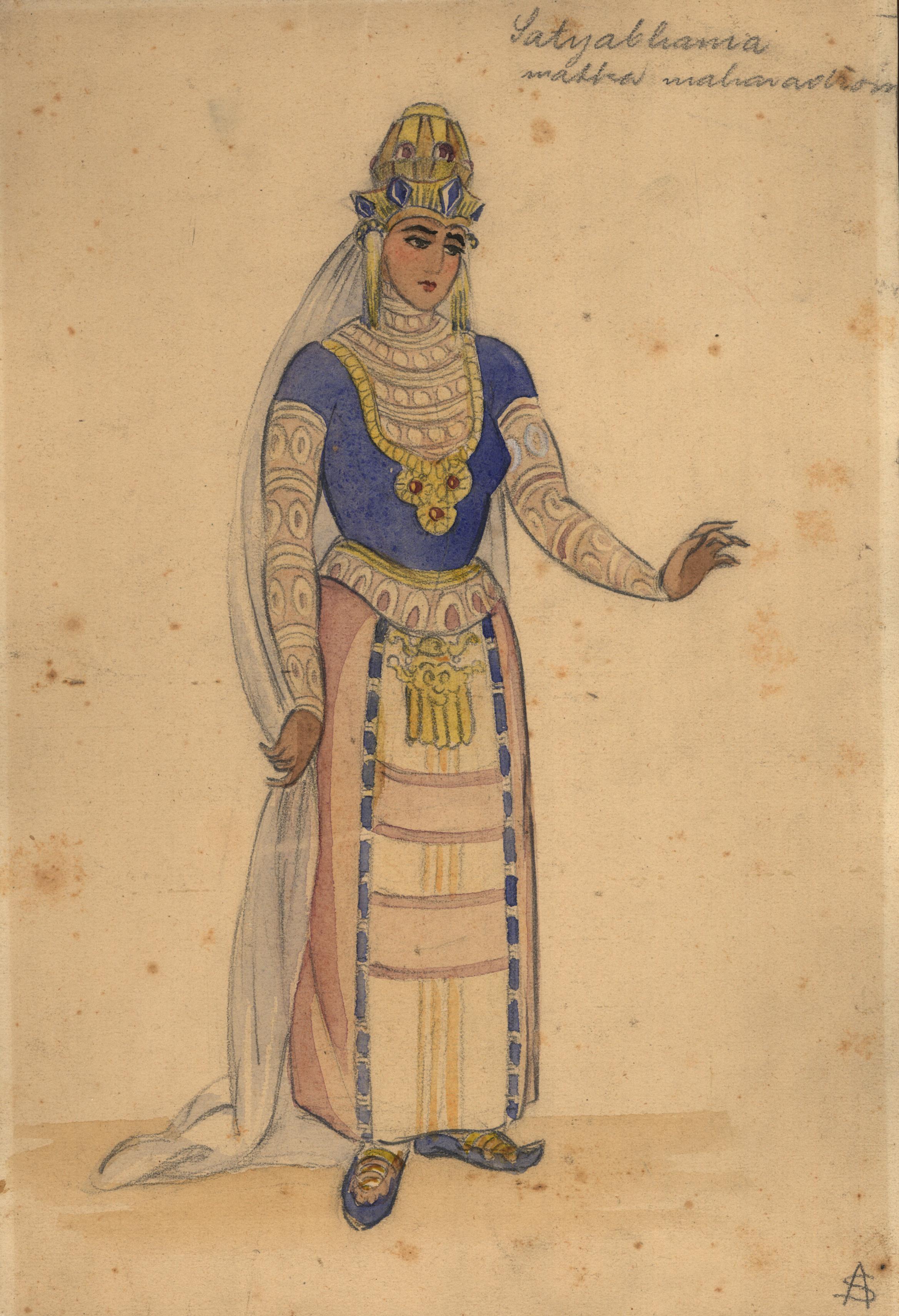 Náhledový obrázek Návrh kostýmu - Satyalhama, matka maharadžova - 1