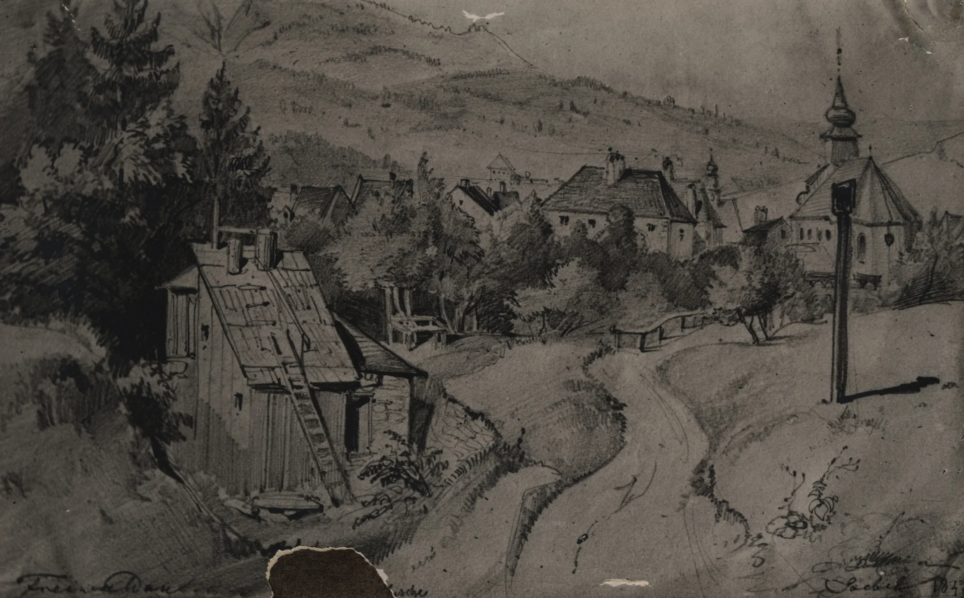 Náhledový obrázek předmětu Carl Goebel: střed města Jeseník (1847)