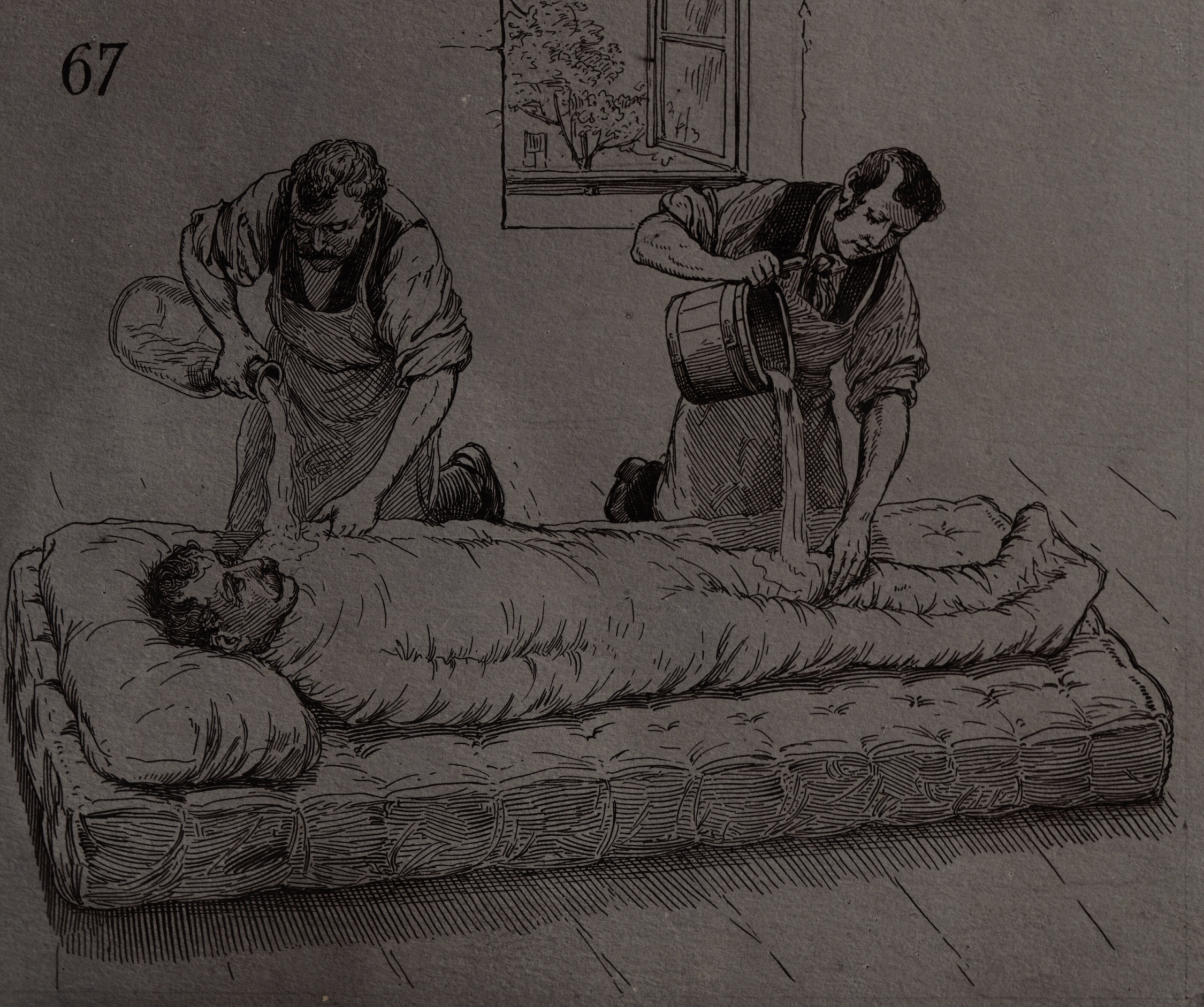 Náhledový obrázek Reprodukce ilustrace s vyobrazením Priessnitzových lázeňských procedur (1899) - 3