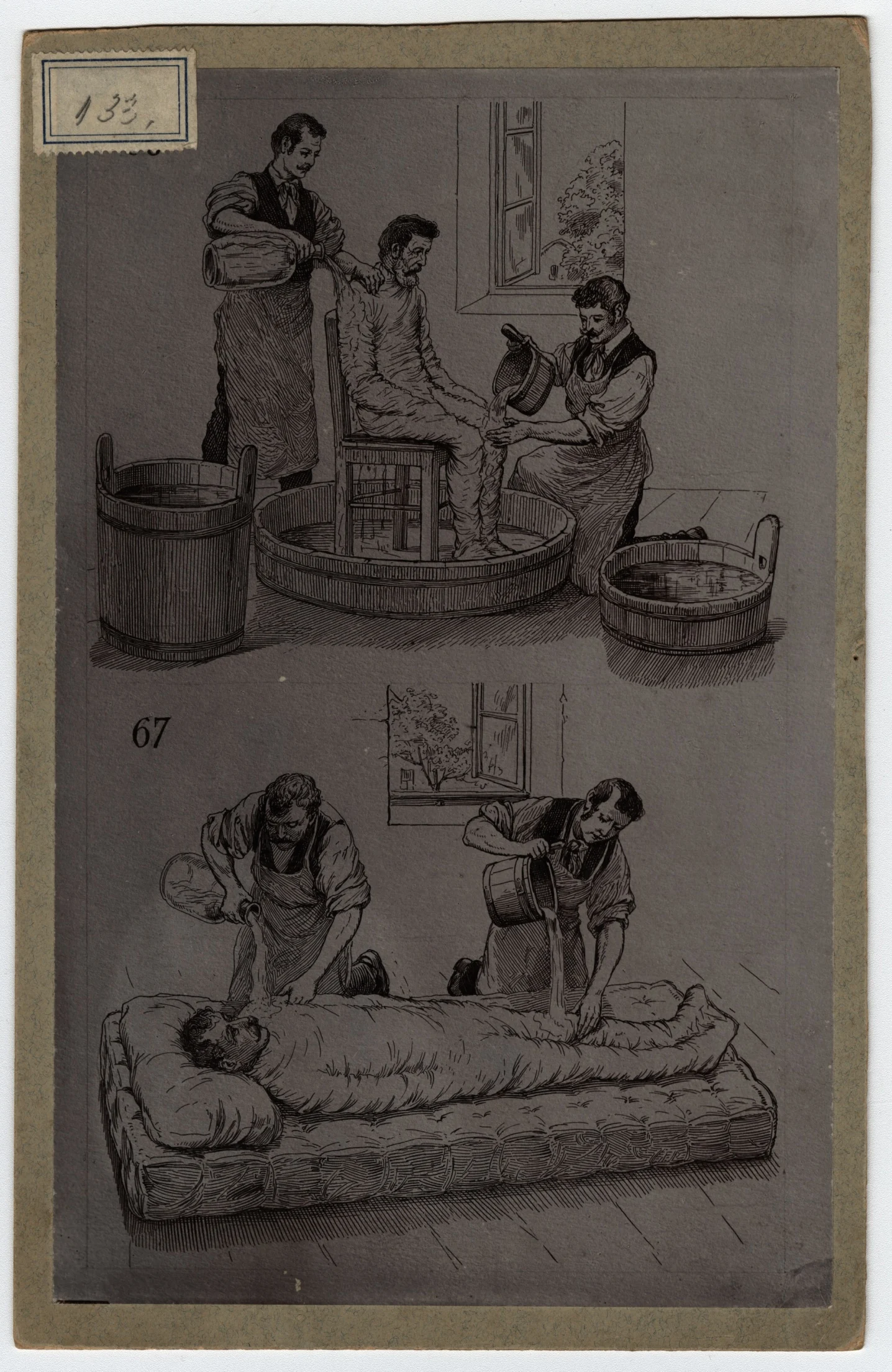 Náhledový obrázek předmětu Reprodukce ilustrace s vyobrazením Priessnitzových lázeňských procedur (1899)