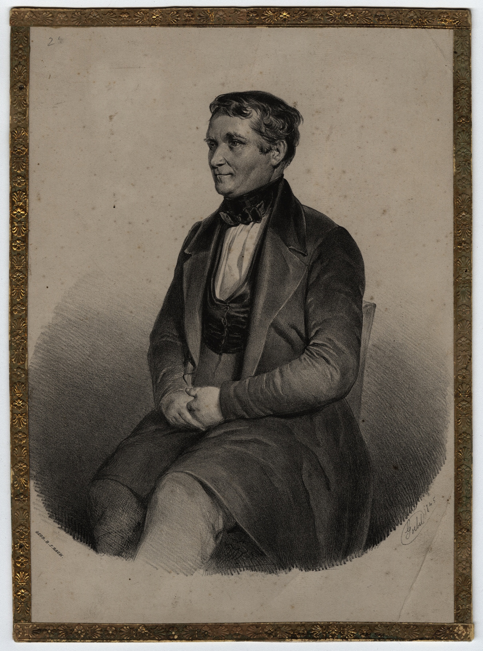 Náhledový obrázek Litografie Vincenze Priessnitze se zlaceným orámováním (1845) - 1