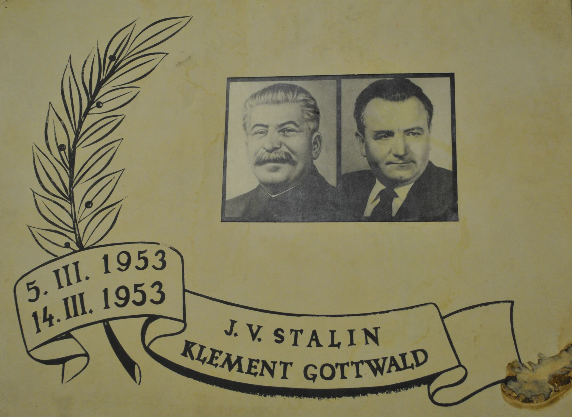 Náhledový obrázek předmětu Deska o smrti K. Gottwalda a J. V. Stalina