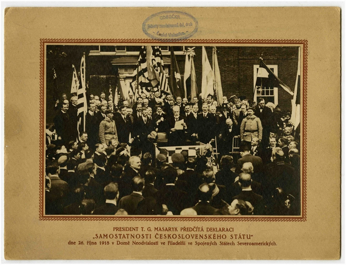 Obrázek President T.G. Masaryk předčítá deklaraci