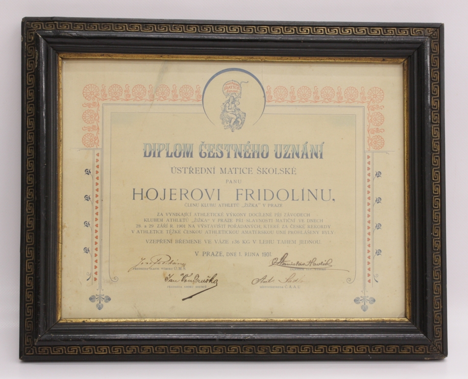 Náhledový obrázek Diplom Fridolína Hoyera - 1