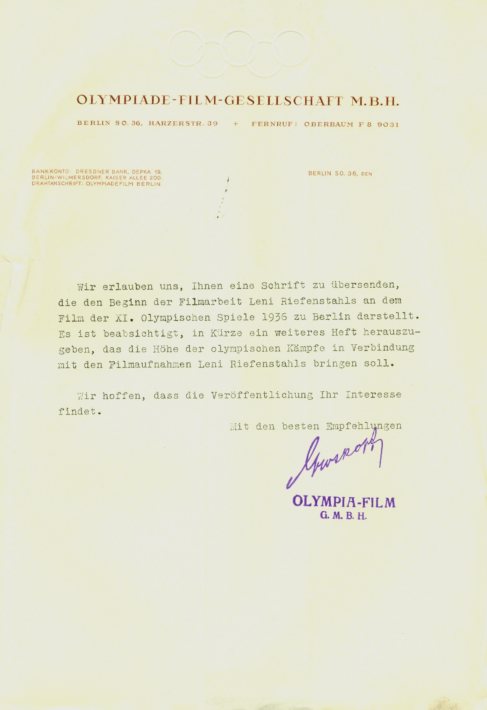 Náhledový obrázek Propagace olympijského filmu Leni Riefenstahlové - 2
