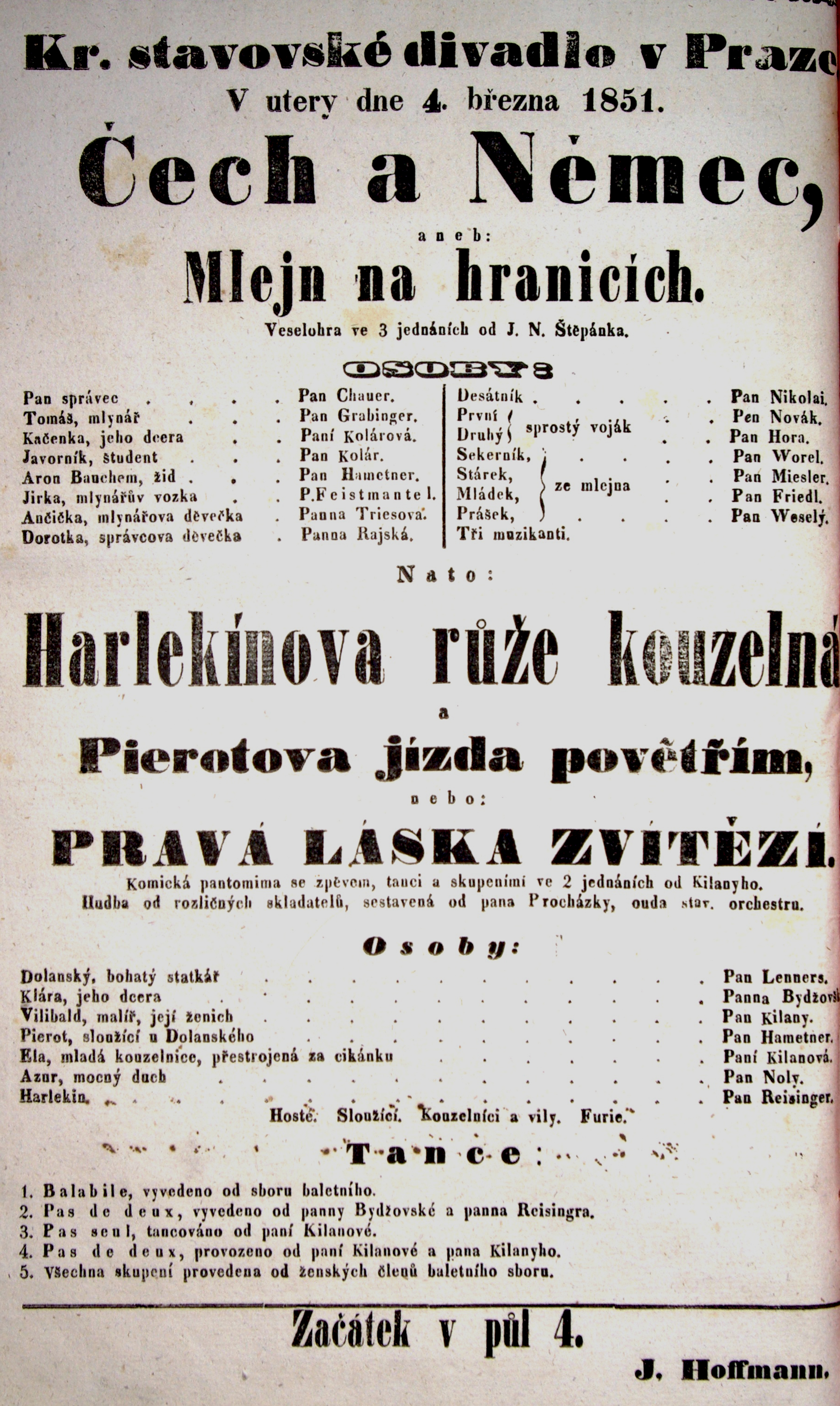 Náhledový obrázek Čech a Němec aneb Mlejn na hranicích. Harlekínova růže kouzlená a Pierotova jízda povětřím. - 1
