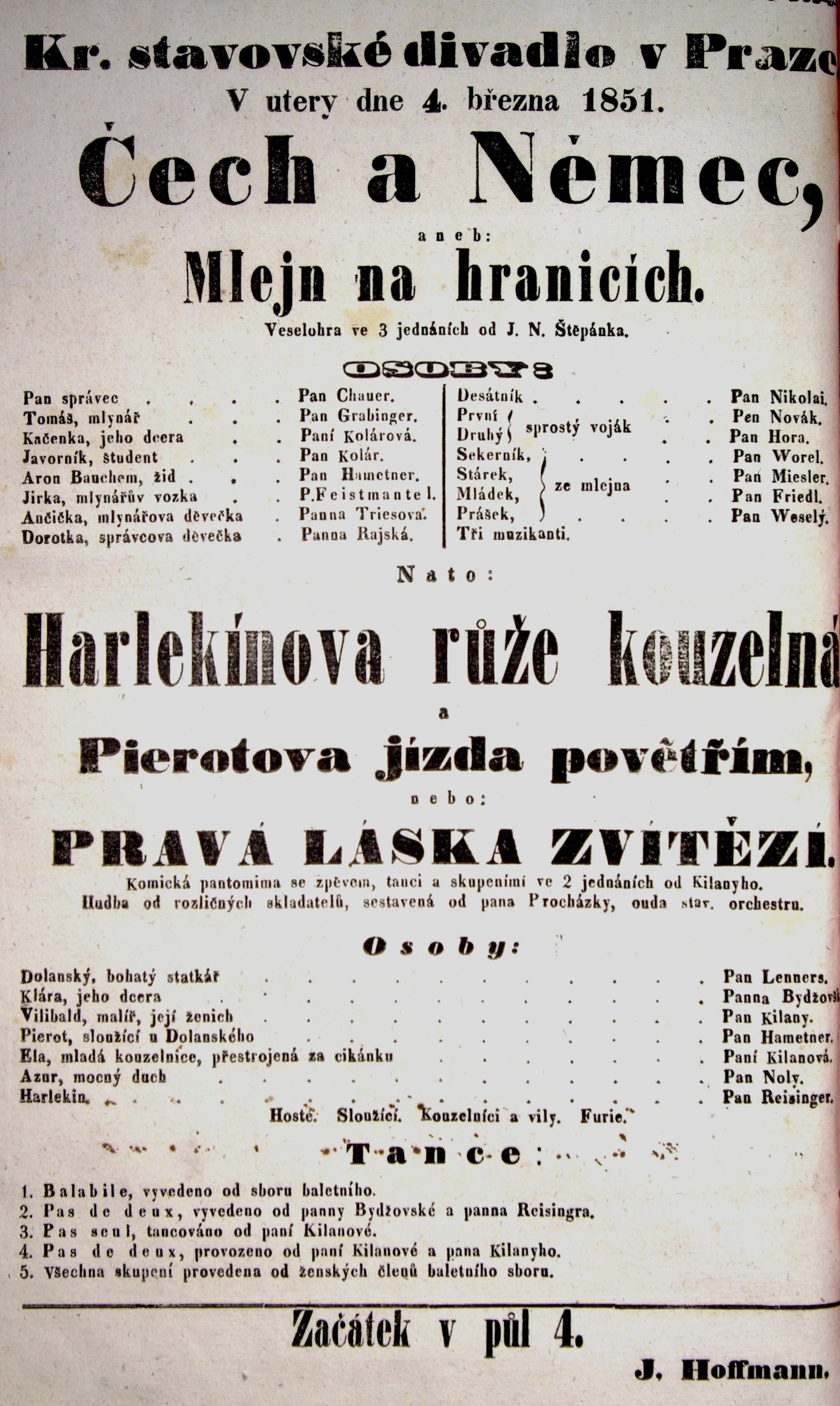 Náhledový obrázek předmětu Čech a Němec aneb Mlejn na hranicích. Harlekínova růže kouzlená a Pierotova jízda povětřím.