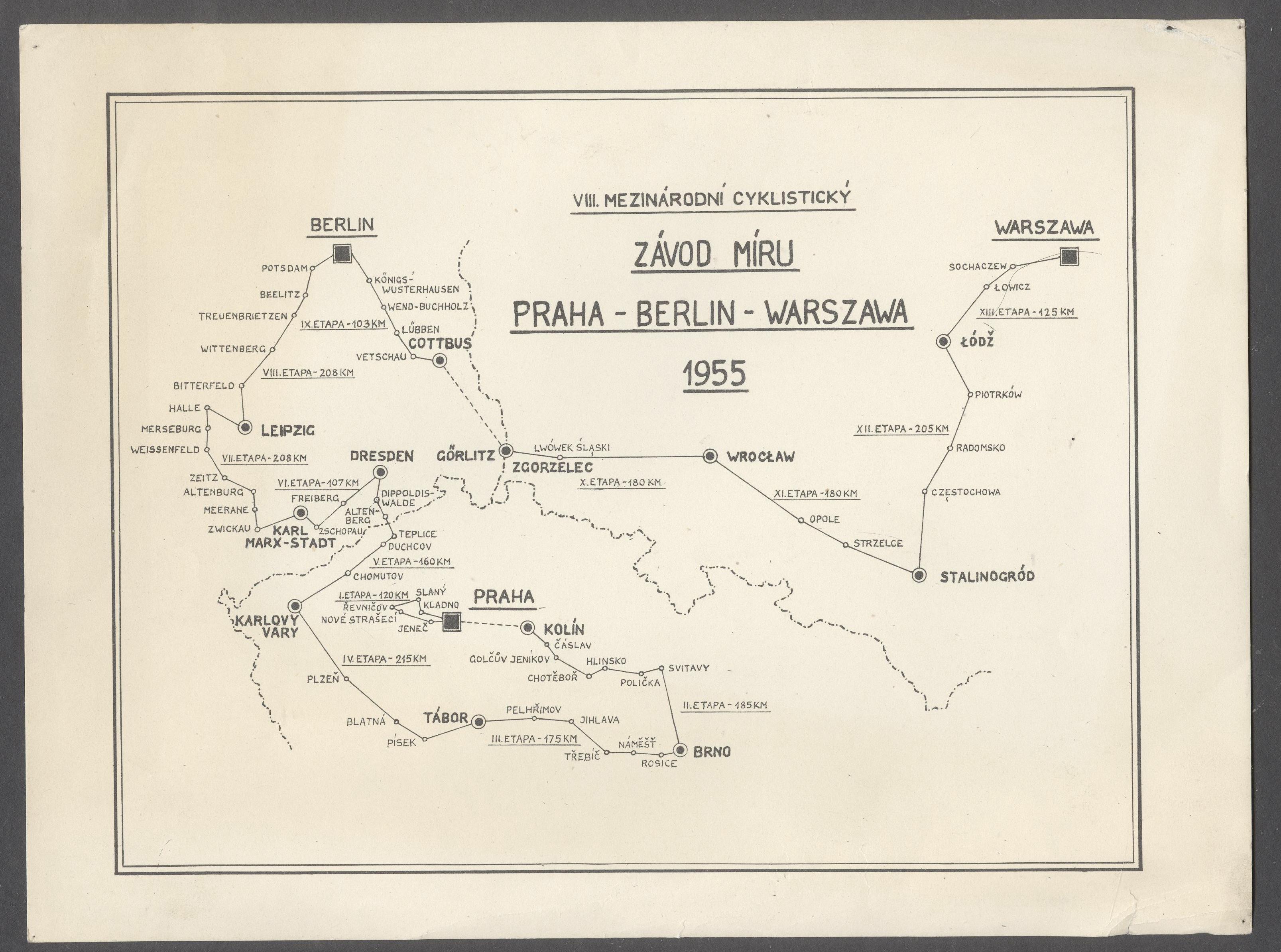 Náhledový obrázek Trasa závodu. Praha - Berlin - Warszawa 1955 - 1