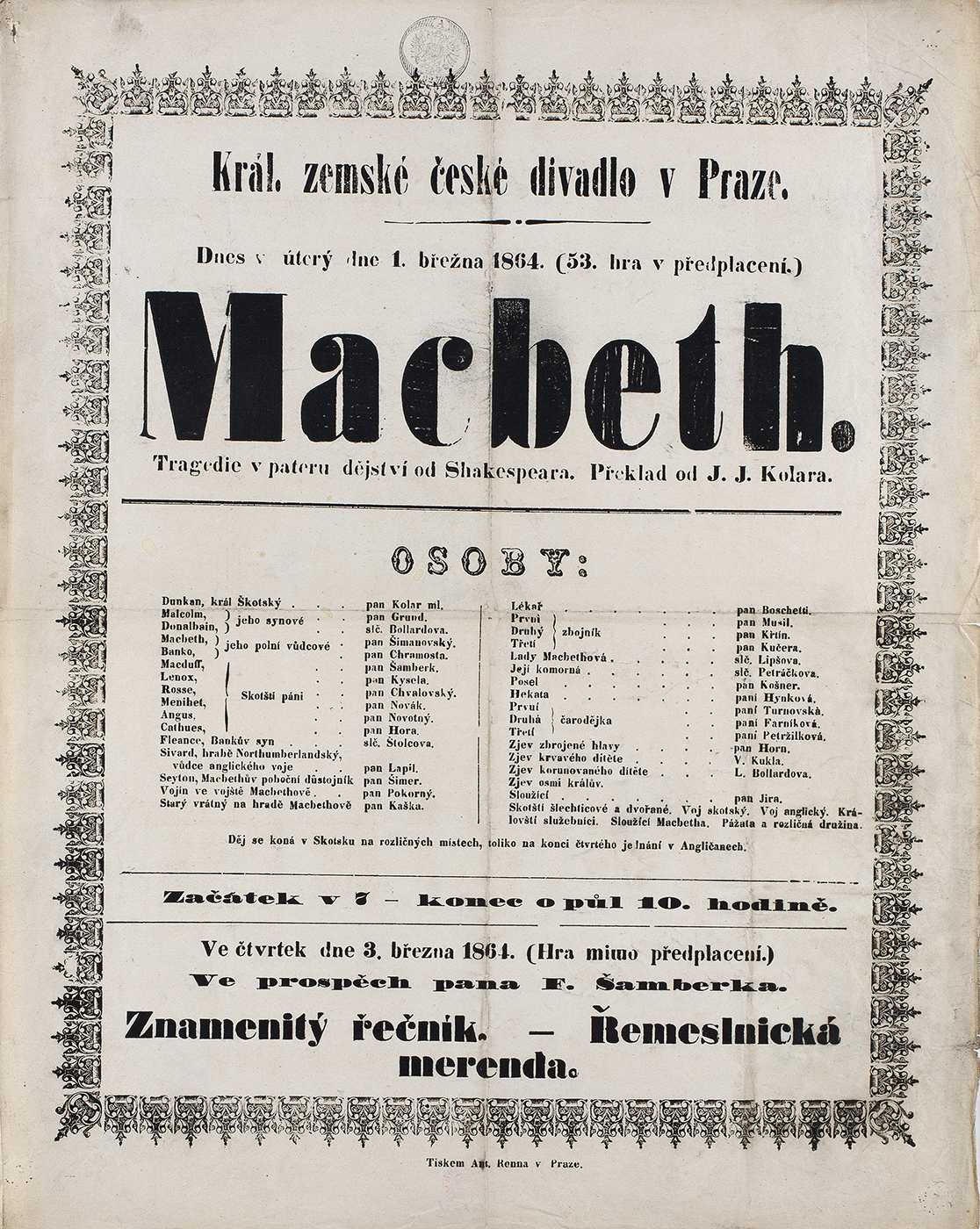 Náhledový obrázek Divadelní cedule Macbeth - 1