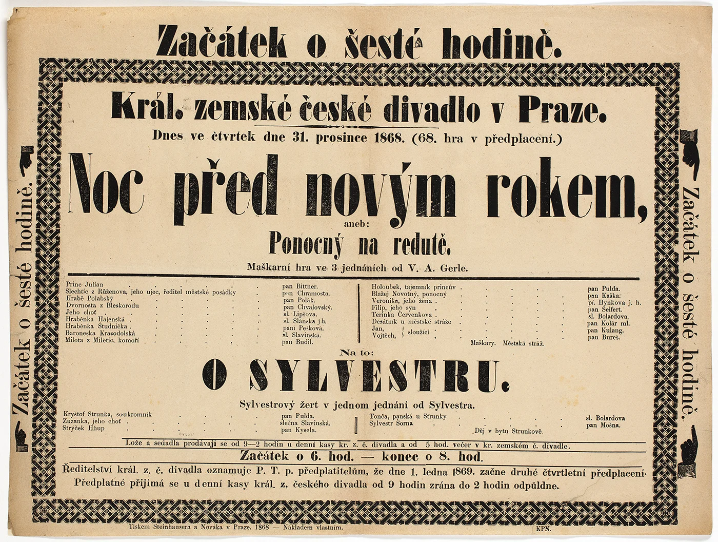 Náhledový obrázek předmětu Divadelní cedule Noc před novým rokem aneb Ponocný na redutě/O Sylvestru