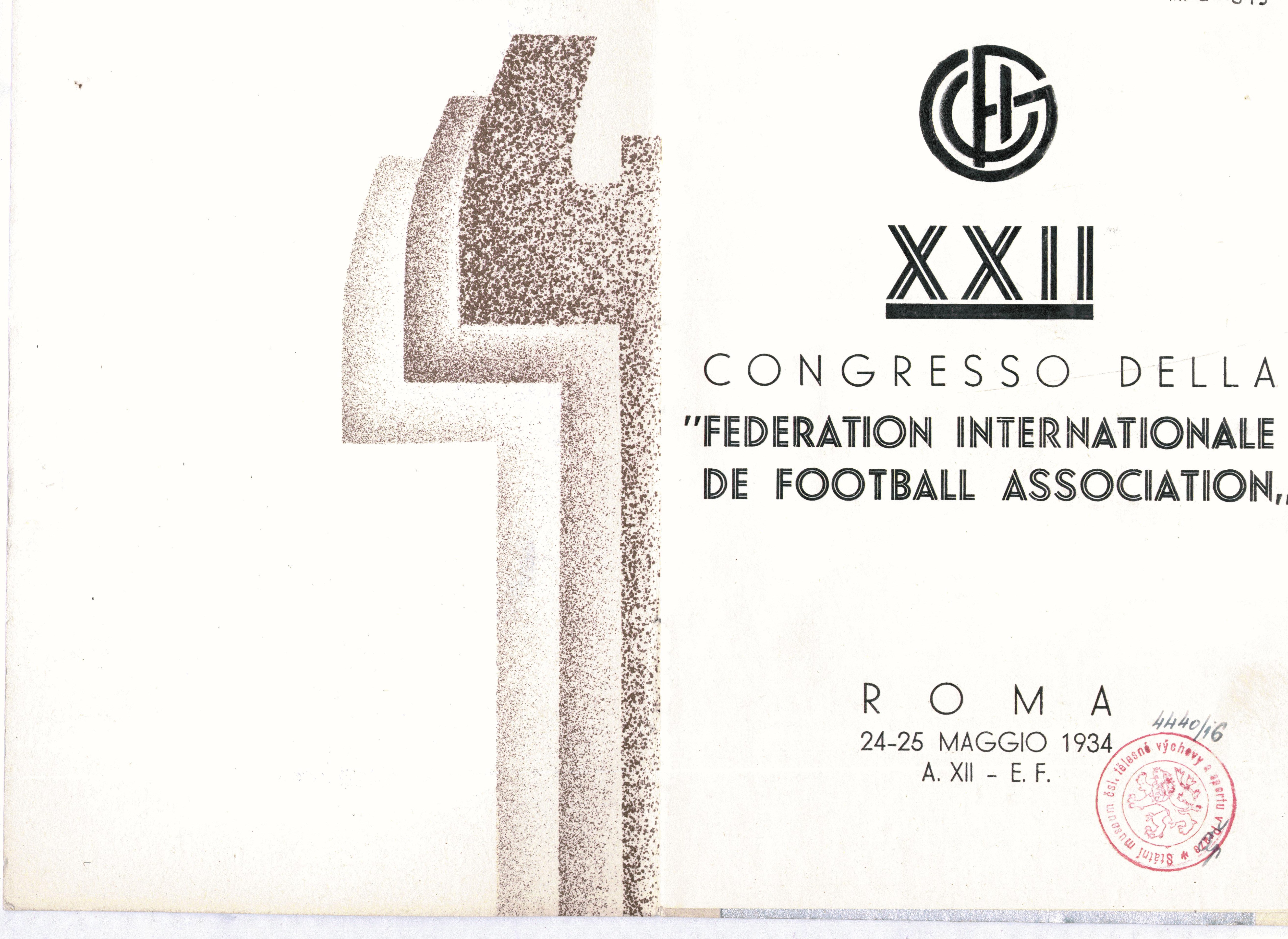 Náhledový obrázek XXII. Congresso Internazinale della FIFA. Roma 24. - 25. Maggio 1934 - 2