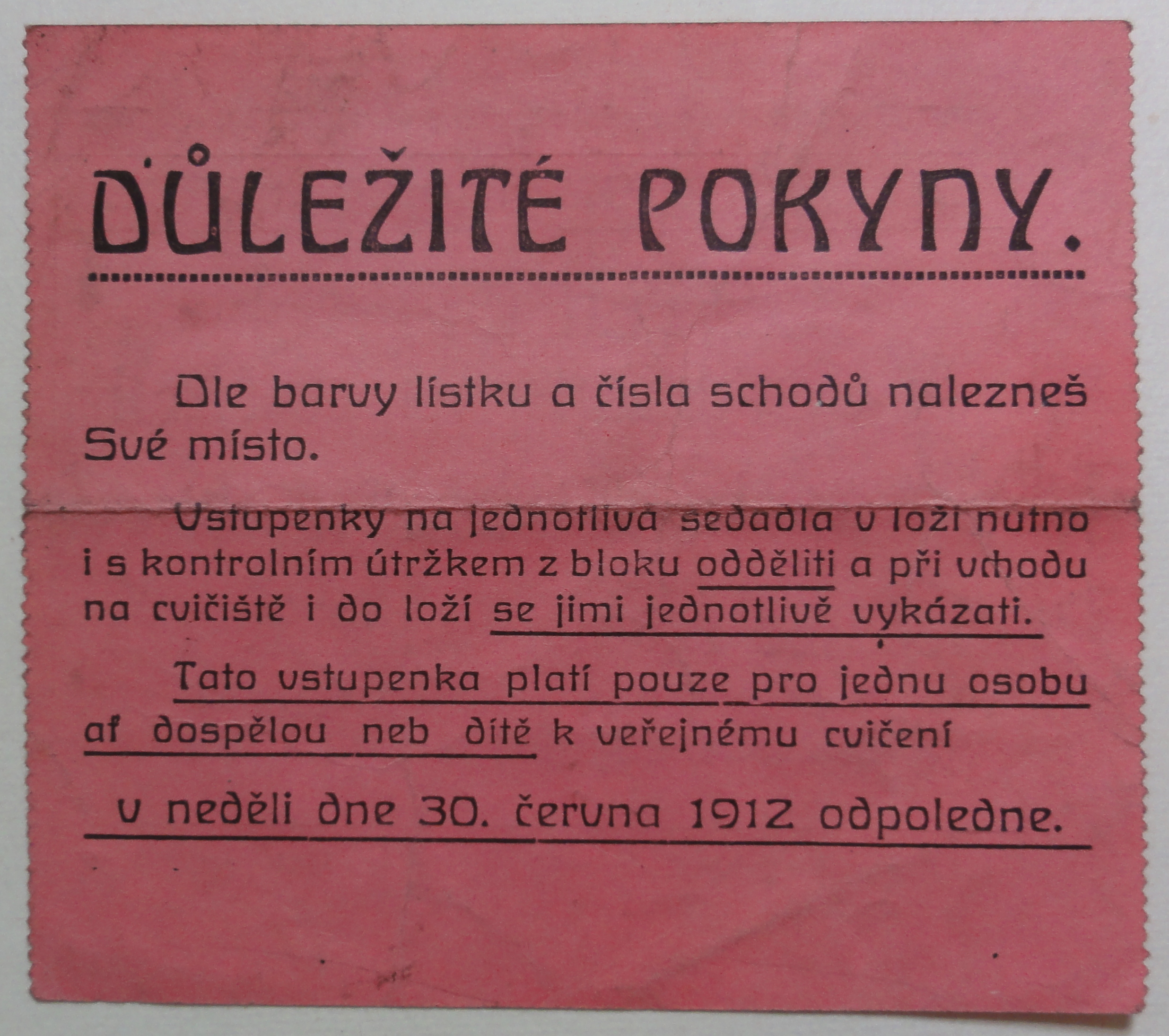Náhledový obrázek Slet Sokolstva. Vstupenka k veřejnému cvičení - 2