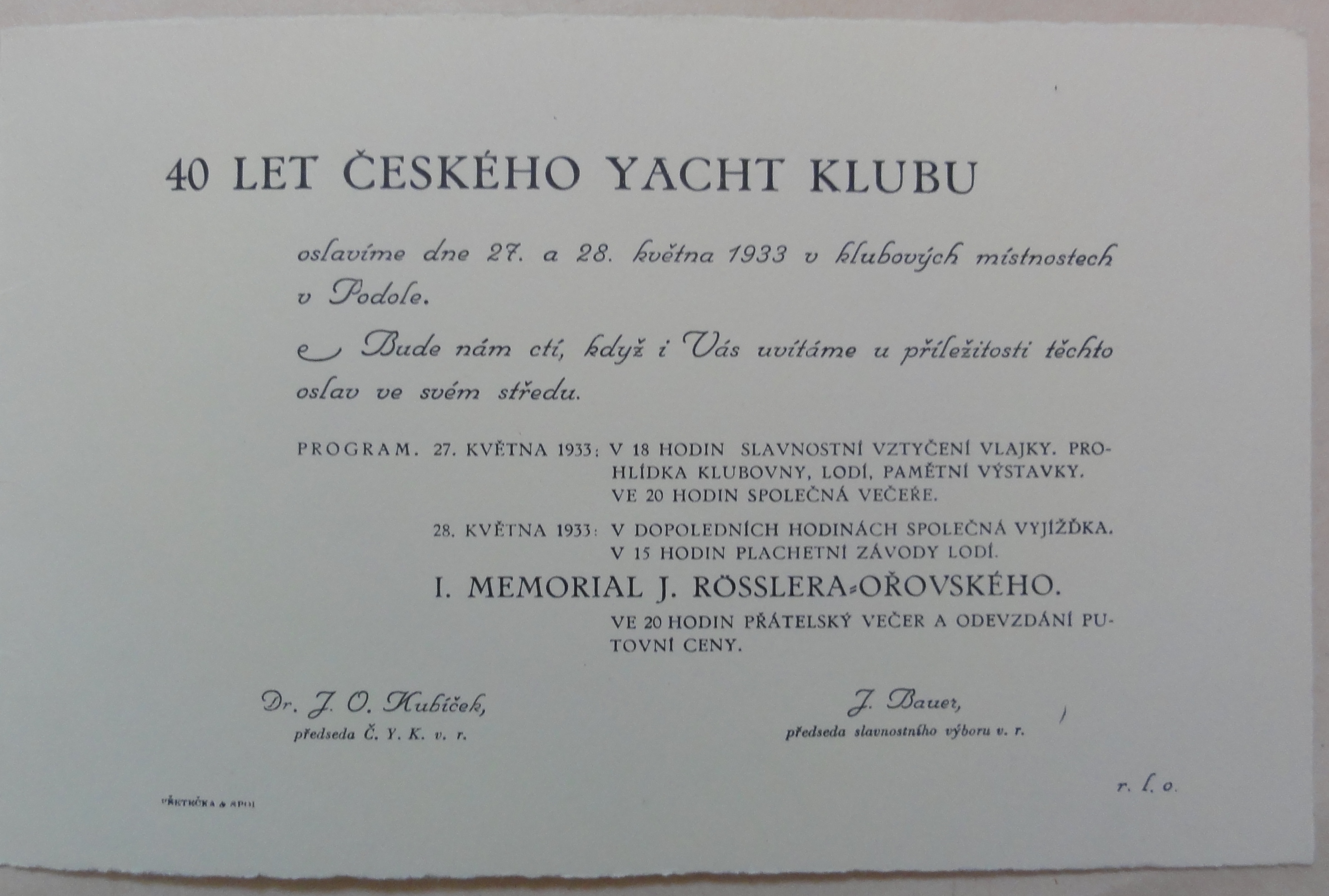 Náhledový obrázek Pozvánka k oslavě 40 let Českého Yacht Klubu - 1