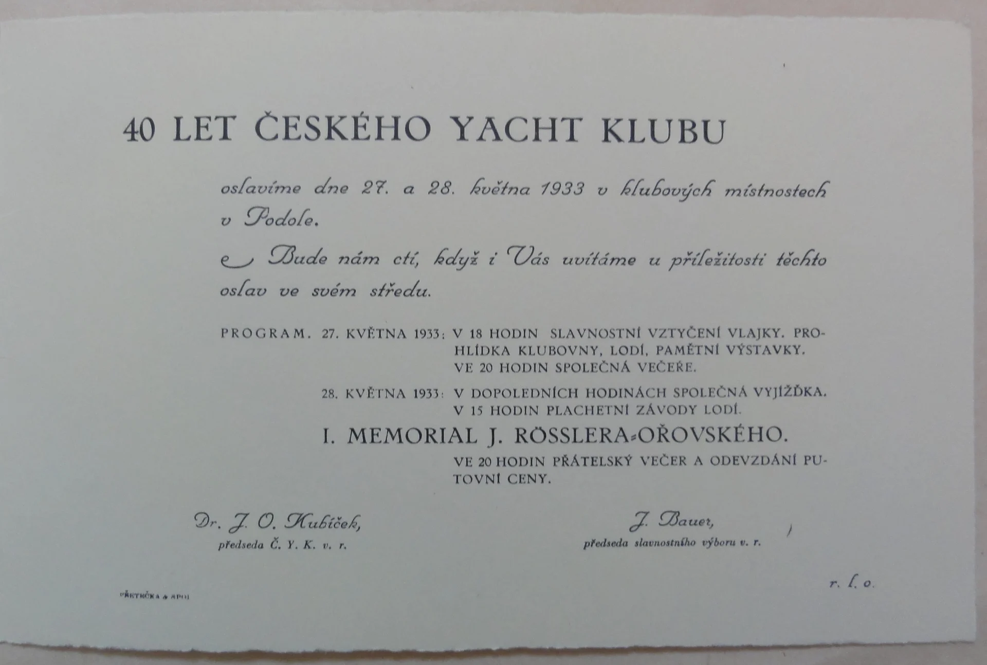 Náhledový obrázek předmětu Pozvánka k oslavě 40 let Českého Yacht Klubu