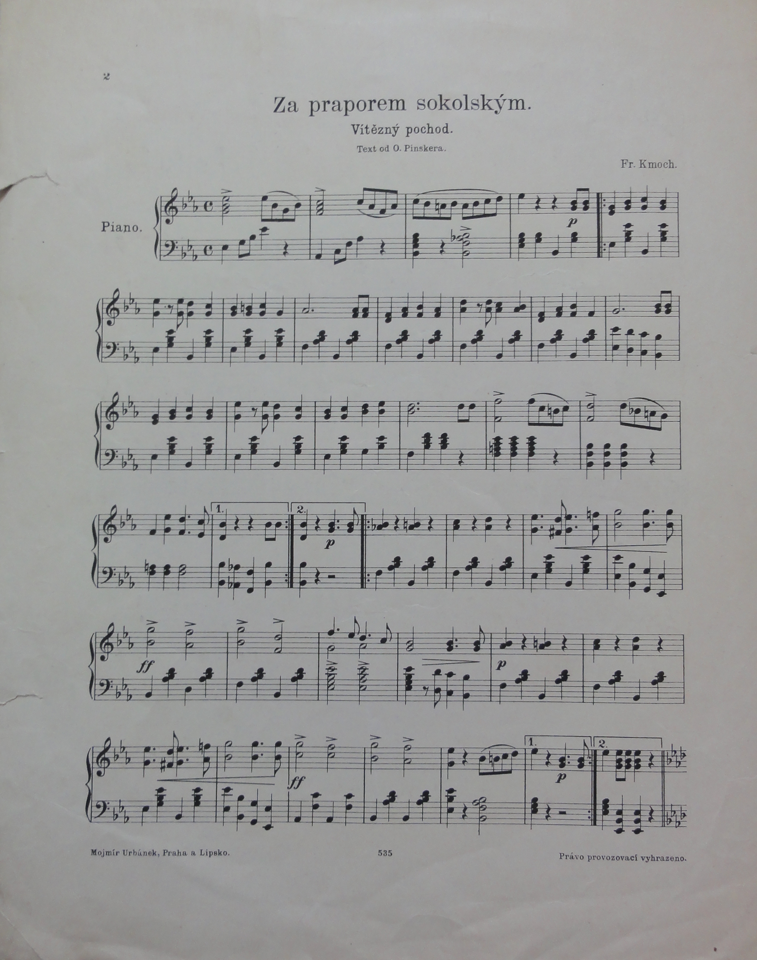 Náhledový obrázek Sokolské skladby: F. Kmoch. Za praporem sokolským - 2
