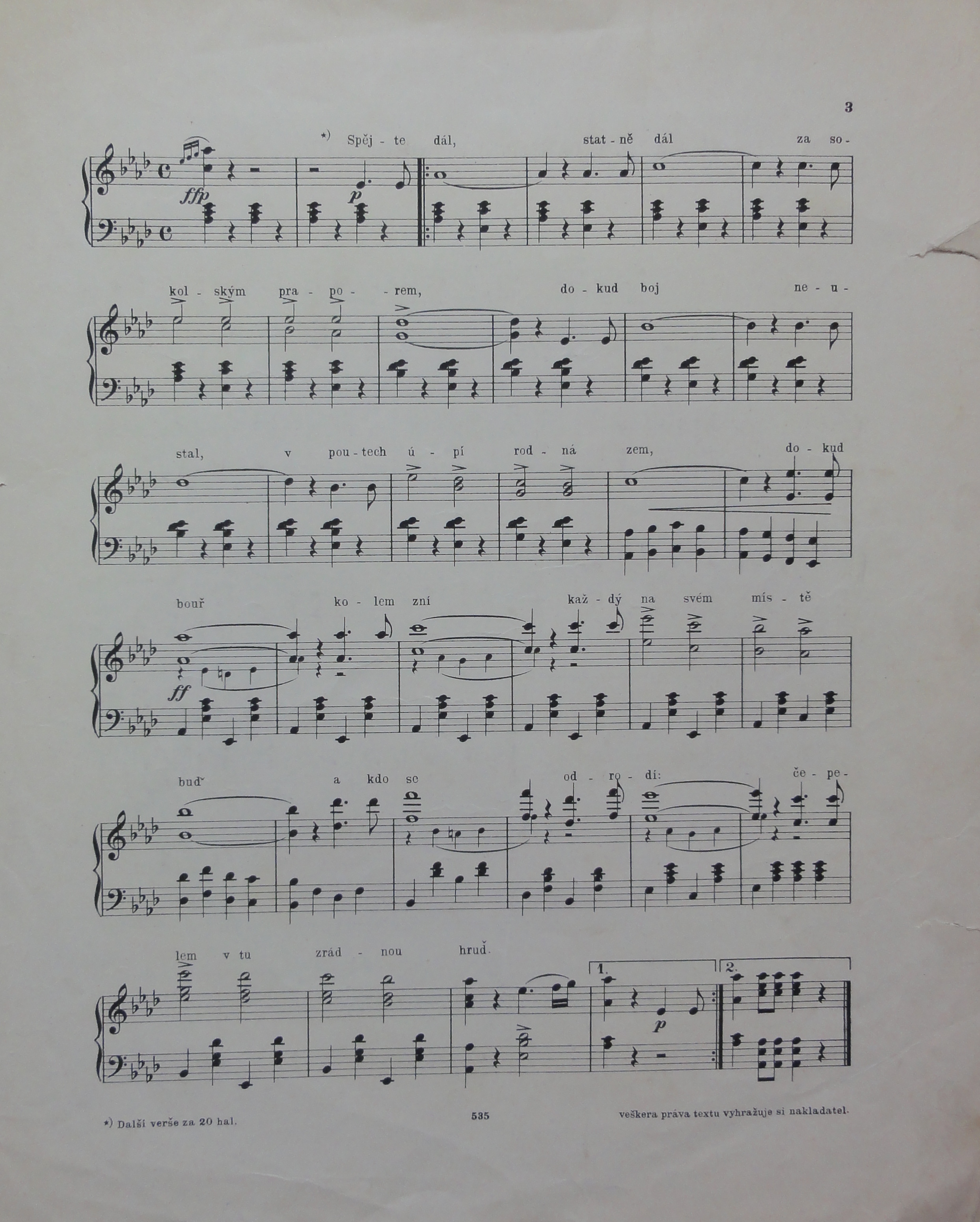 Náhledový obrázek Sokolské skladby: F. Kmoch. Za praporem sokolským - 3