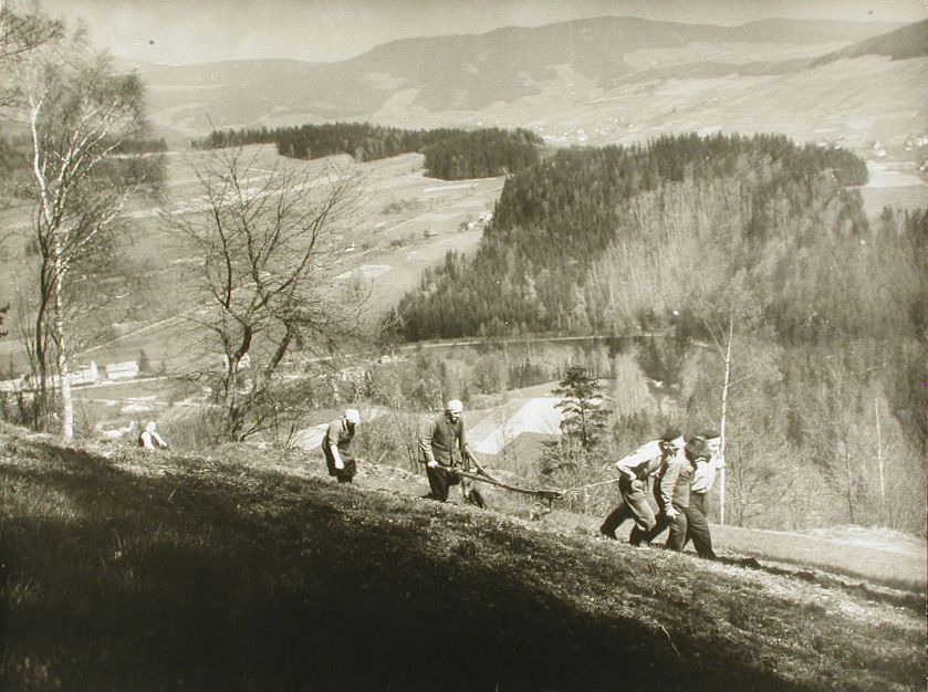 Náhledový obrázek Polní práce - orba - v Pasekách nad Jizerou roku 1950 - 1