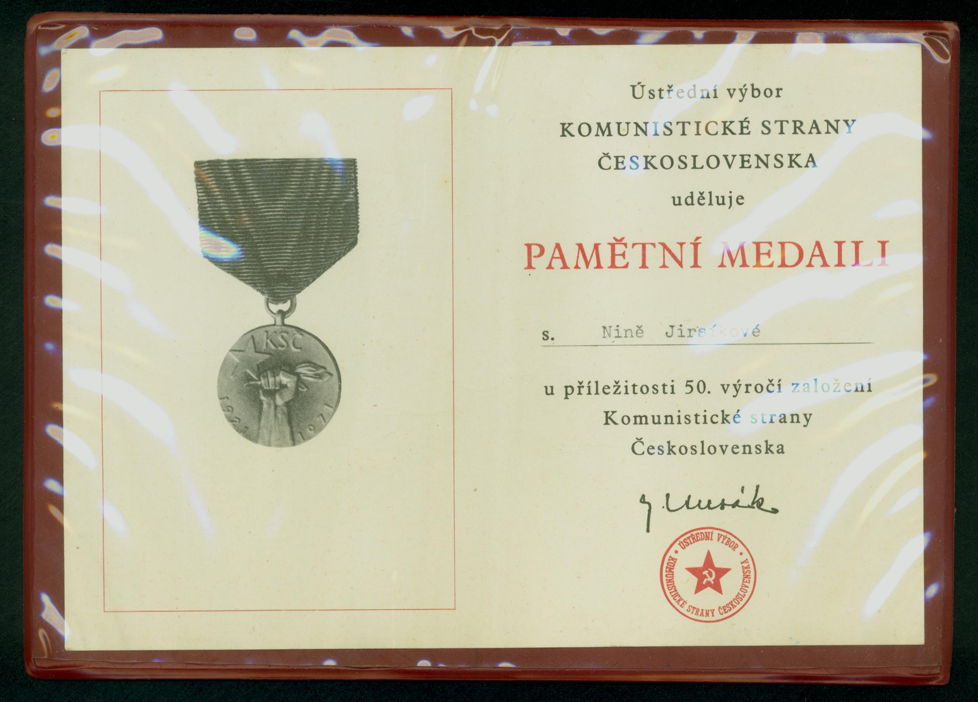 Náhledový obrázek Medaile k příležitosti 50. výročí založení KSČ - 1